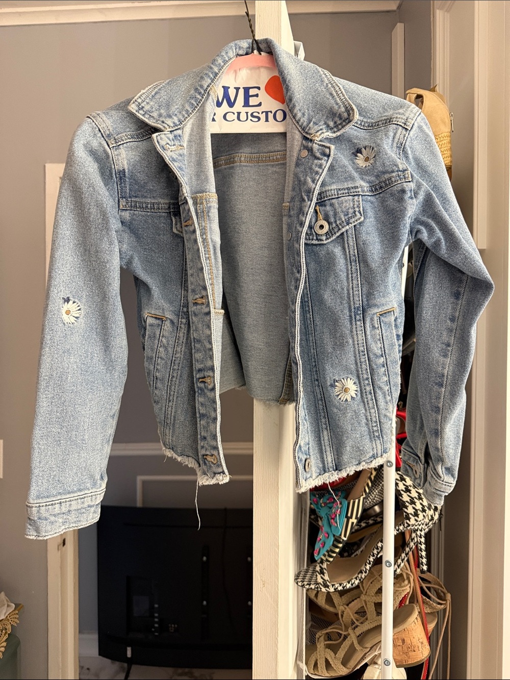 abercrombie kids Light Blue Denim Jacket with Daisy Appliqués
